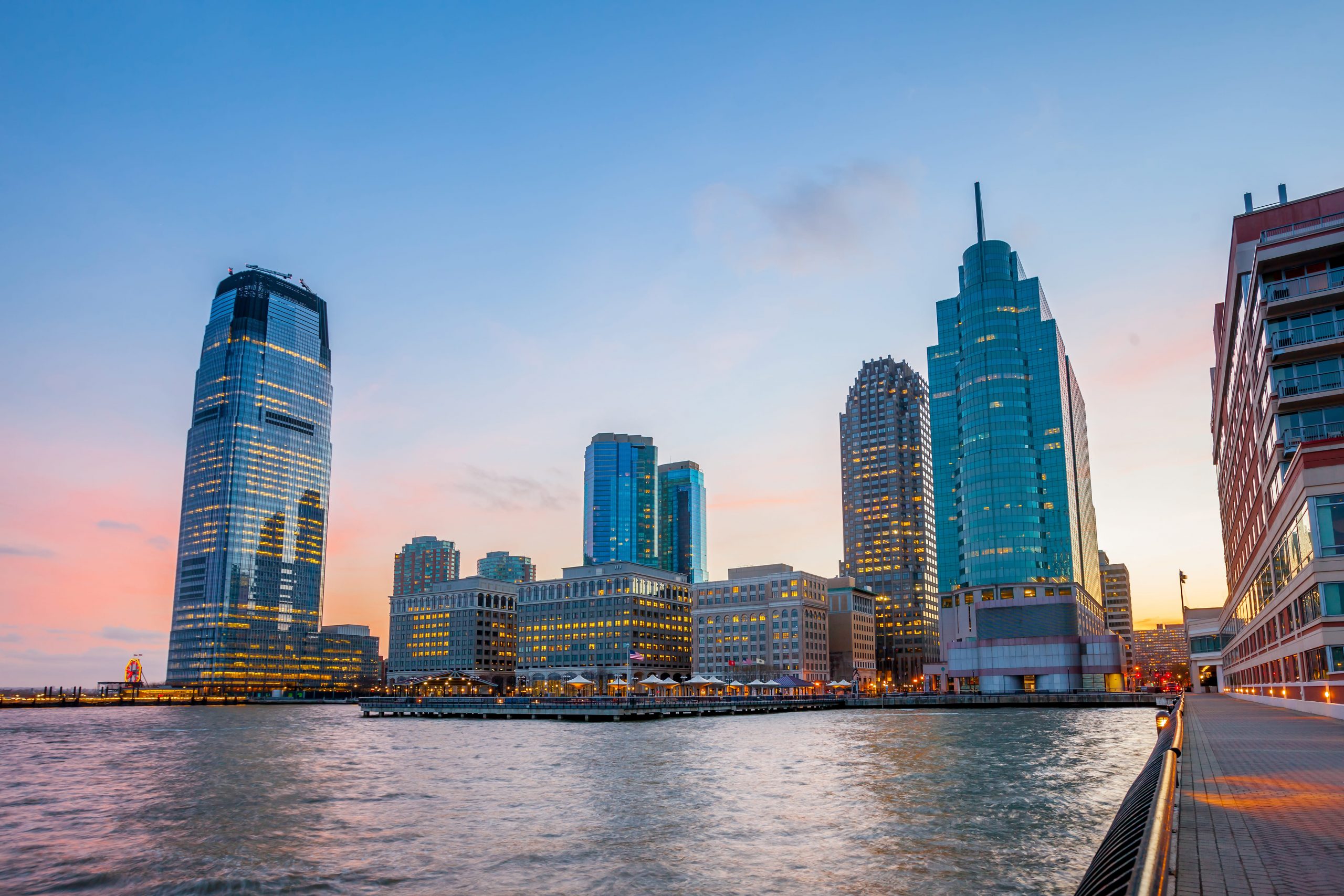City skyline at dusk